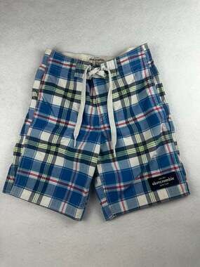 Abercrombie Kids Boy's Blue and White Plaid Mesh Lined Swim Trunks Size L